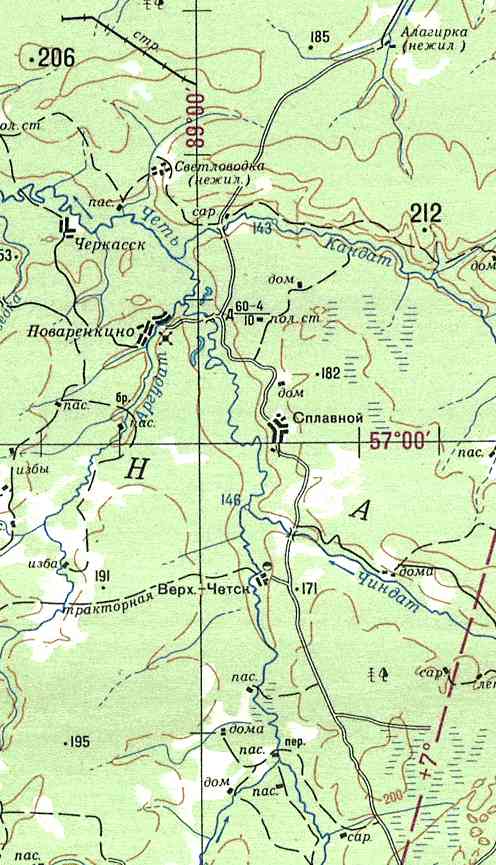 Карта северного бассейна реки Чулым, o45-4