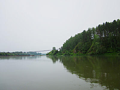 Понтон и подвесной мост у Малой Косули на реке Чулым